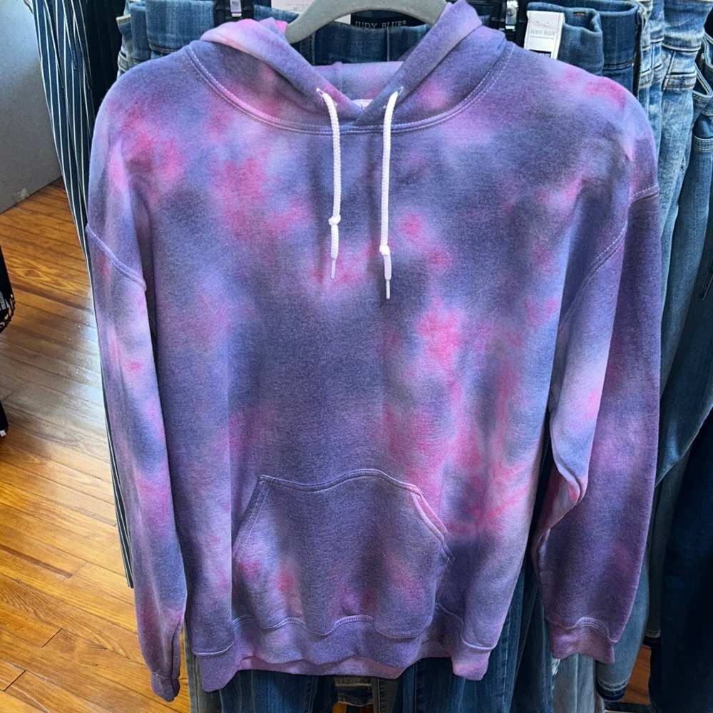 Unisex Gildan Tie-Dye Crewneck Hoodie in Purple and Pink